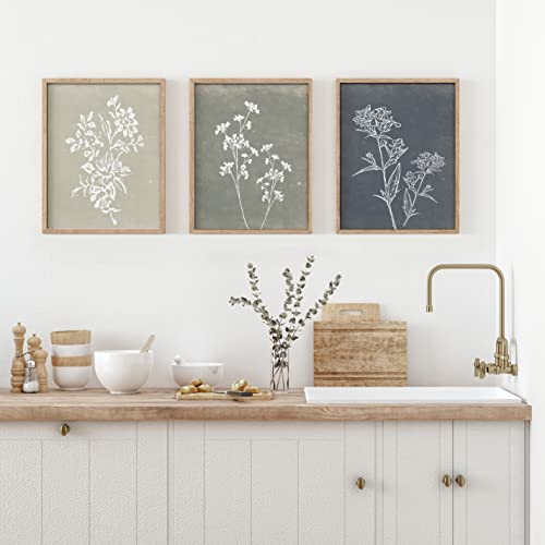 Boho Framed Botanical Print Set, Rustic Farmhouse Wall Art