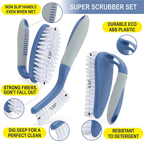 Trazon 3-Piece Scrub Brush Set - Blue, Multi-Purpose
