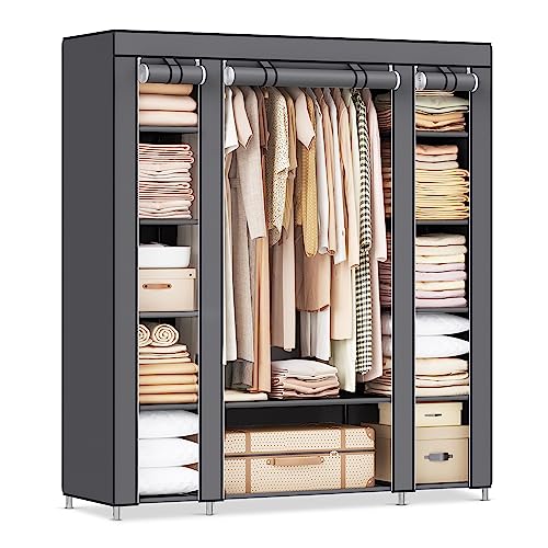 Gray Portable Closet Wardrobe, 12 Compartments, 59x17.7x69