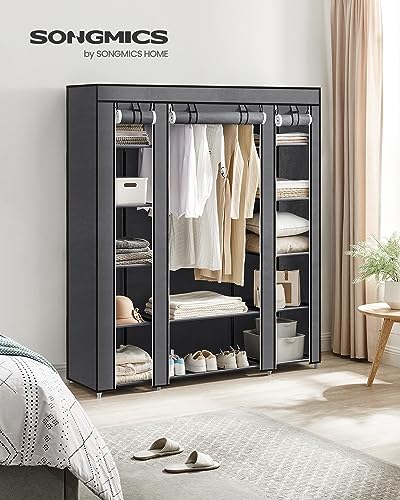 Gray Portable Closet Wardrobe, 12 Compartments, 59x17.7x69