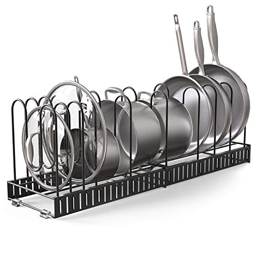 Vdomus Under Cabinet Pot Organizer Rack - Adjustable Black