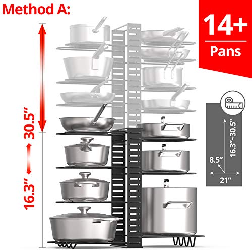 Vdomus Under Cabinet Pot Organizer Rack - Adjustable Black