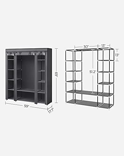 Gray Portable Closet Wardrobe, 12 Compartments, 59x17.7x69