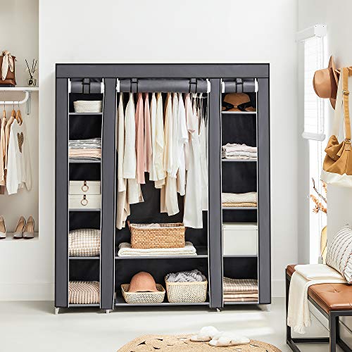 Gray Portable Closet Wardrobe, 12 Compartments, 59x17.7x69