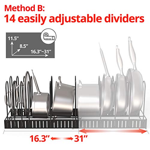Vdomus Under Cabinet Pot Organizer Rack - Adjustable Black
