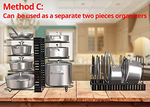 Vdomus Under Cabinet Pot Organizer Rack - Adjustable Black
