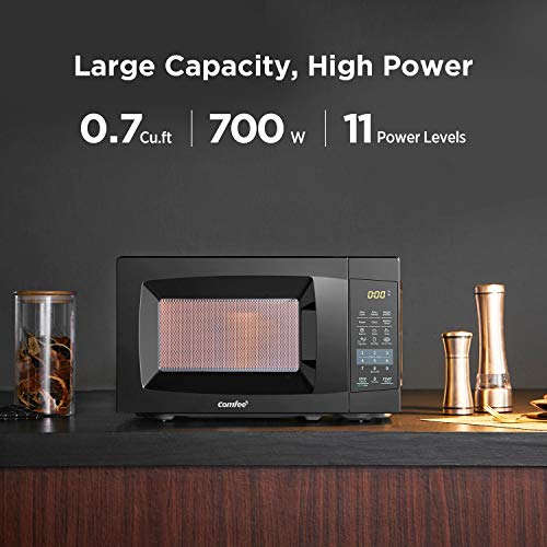 Black Countertop Microwave Oven with One-Touch Buttons