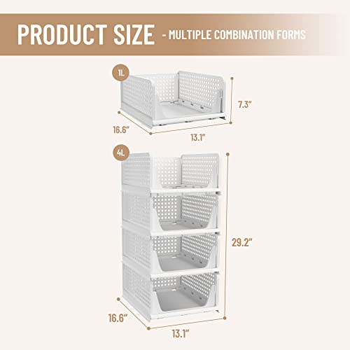 Pinkpum Stackable Plastic Storage Basket - Set of 4