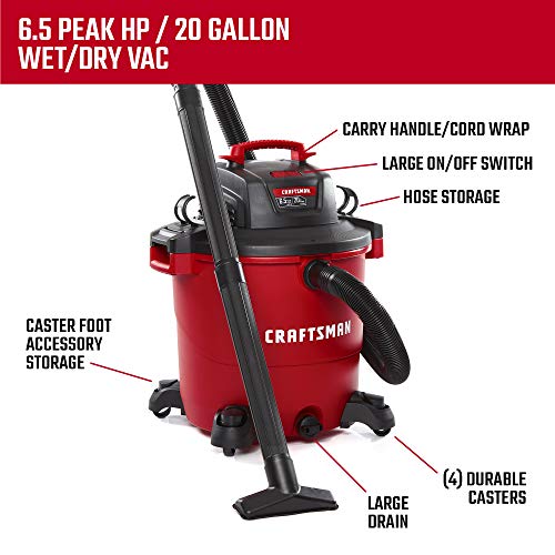 Heavy-Duty 20 Gallon Shop Vacuum & Attachments