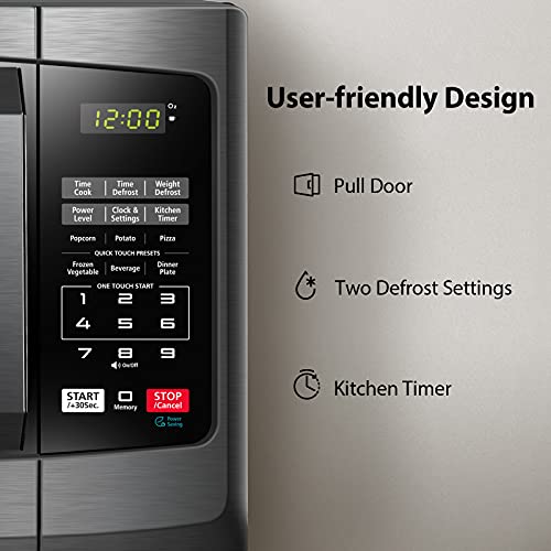 Black Stainless Steel Microwave with 6 Auto Menus