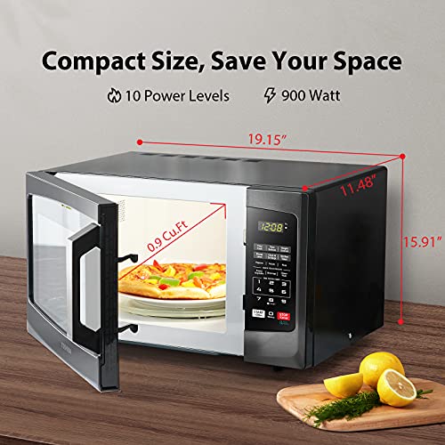 Black Stainless Steel Microwave with 6 Auto Menus