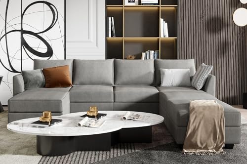 Modular U-Shaped Sectional Sofa with Storage, Grey