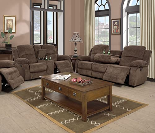 Taupe Brown Reclining Living Room Set - 2PC