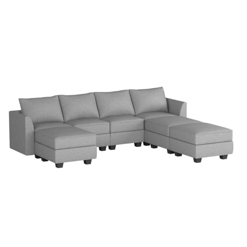 Modular U-Shaped Sectional Sofa with Storage, Grey
