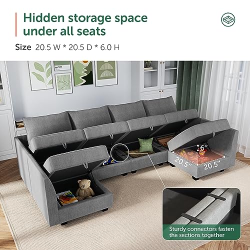 Modular U-Shaped Sectional Sofa with Storage, Grey