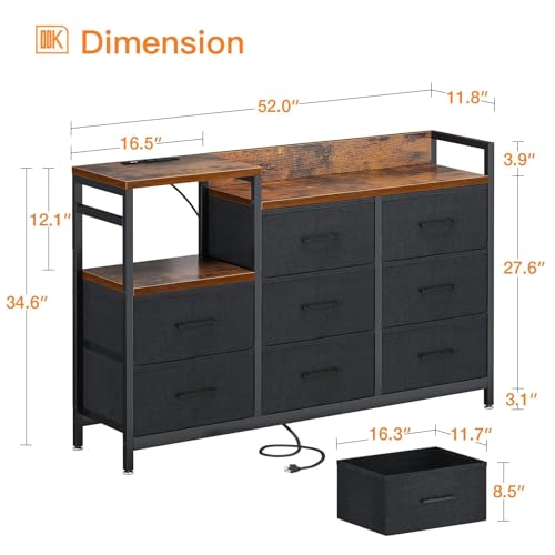 Charging Dresser: 8 Drawers, Sturdy Frame, 52" Wide