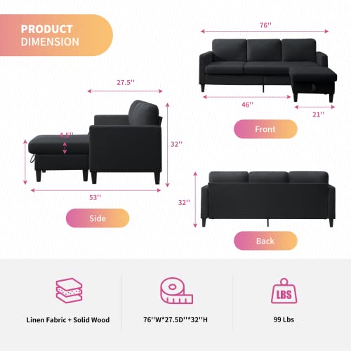 Convertible Sectional Sofa with Storage Ottoman – Dark Grey