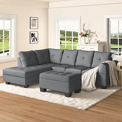 Modern L-Shaped Sectional Sofa with Cup Holders