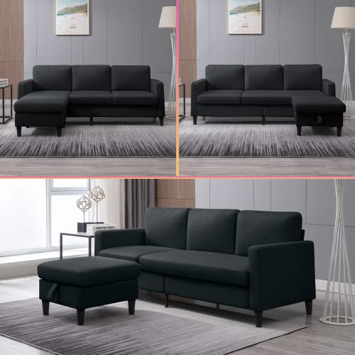 Convertible Sectional Sofa with Storage Ottoman – Dark Grey