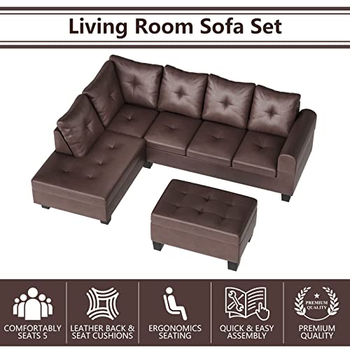 L-Shaped Sofa with Storage Ottoman & Cup Holder