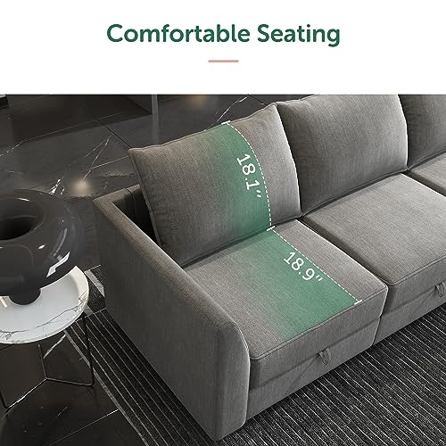 Modular U-Shaped Sectional Sofa with Storage, Grey