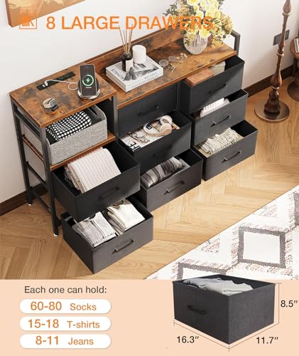 Charging Dresser: 8 Drawers, Sturdy Frame, 52" Wide