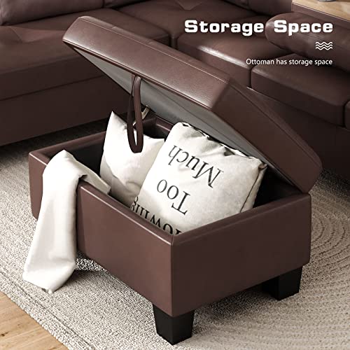 L-Shaped Sofa with Storage Ottoman & Cup Holder