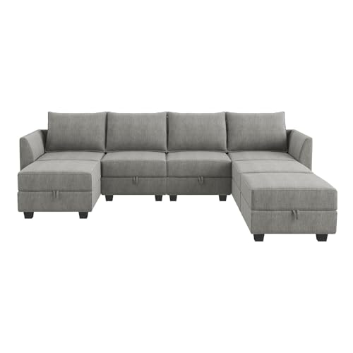 Modular U-Shaped Sectional Sofa with Storage, Grey