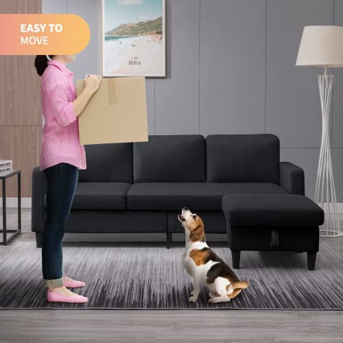 Convertible Sectional Sofa with Storage Ottoman – Dark Grey