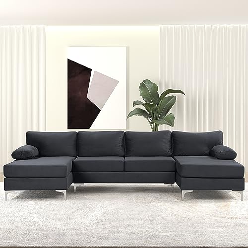 Modern U-Shape Velvet Sectional with Chaise Lounge
