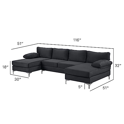 Modern U-Shape Velvet Sectional with Chaise Lounge