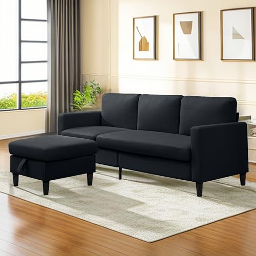 Convertible Sectional Sofa with Storage Ottoman – Dark Grey