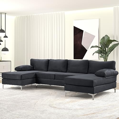 Modern U-Shape Velvet Sectional with Chaise Lounge