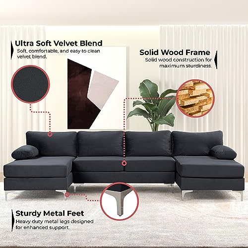 Modern U-Shape Velvet Sectional with Chaise Lounge