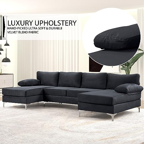 Modern U-Shape Velvet Sectional with Chaise Lounge