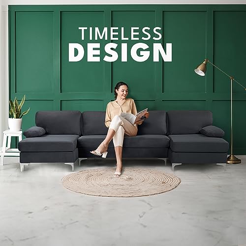 Modern U-Shape Velvet Sectional with Chaise Lounge