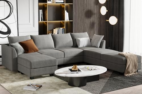 Modular U-Shaped Sectional Sofa with Storage, Grey