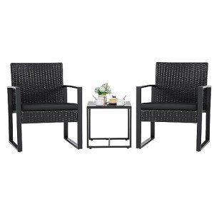 Flamaker Black 3-Piece Outdoor Wicker Patio Set