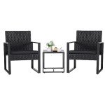 Flamaker Black 3-Piece Outdoor Wicker Patio Set