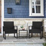 Flamaker Black 3-Piece Outdoor Wicker Patio Set