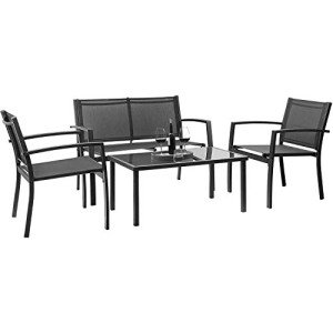 Devoko 4-Piece Black Patio Conversation Set