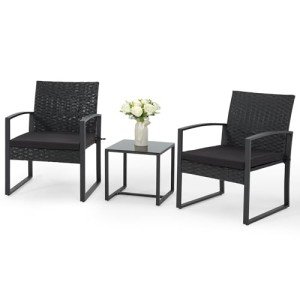 3-Piece Outdoor Rattan Bistro Furniture Set