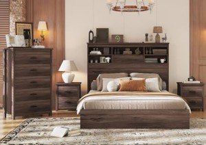Walnut 4-Piece Queen Bedroom Set with USB Ports