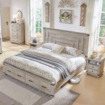 Farmhouse Queen Size Bed Frame with Storage Drawers