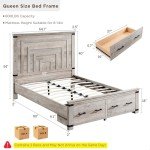 Farmhouse Queen Size Bed Frame with Storage Drawers