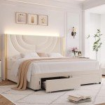 King Velvet LED Bed Frame with Storage Drawers