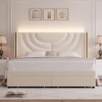 King Velvet LED Bed Frame with Storage Drawers