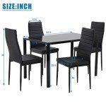 Modern Black Glass Dining Table Set for Small Spaces