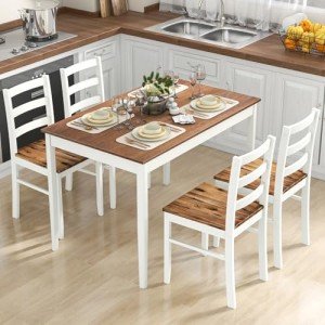 Solid Wood Farmhouse Dining Table Set for 4