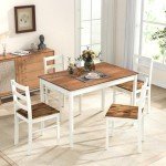 Solid Wood Farmhouse Dining Table Set for 4